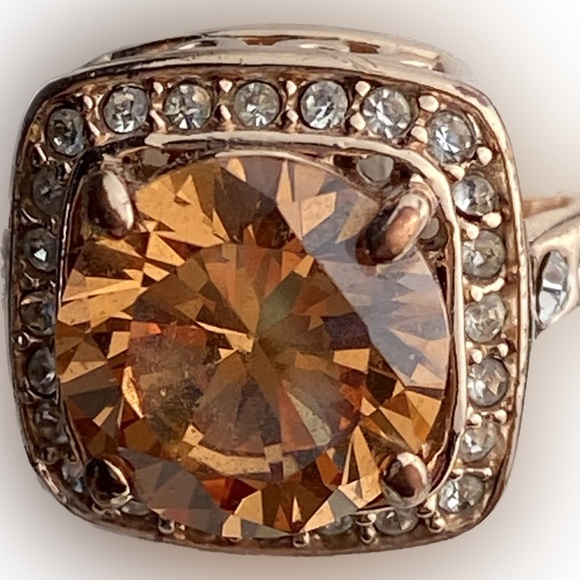Cubic Zirc Yellow Topaz 18K Rose Gold Plated cocktail ring halo Austrian Crystal - Picture 6 of 16